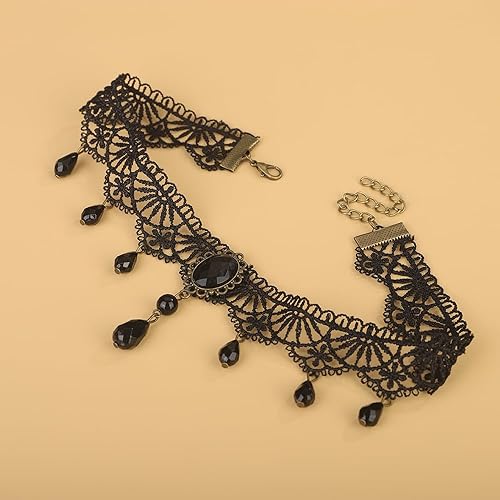 Miniatura 4 de Gargantilla con colgante de cuentas negras de cristal bohemio, collar de lágrima hueco gótico vintage para mujer, Metal