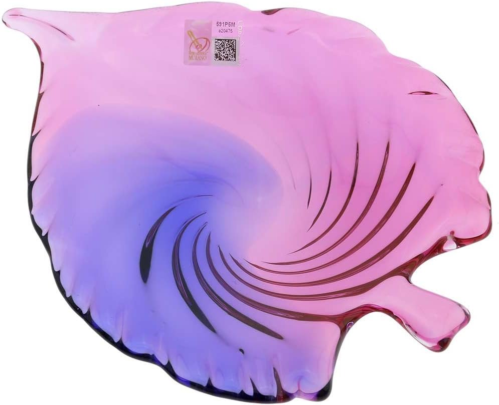 Glass Of Venice Murano Glass Sommerso Centerpiece Leaf Bowl - Rose and Blue