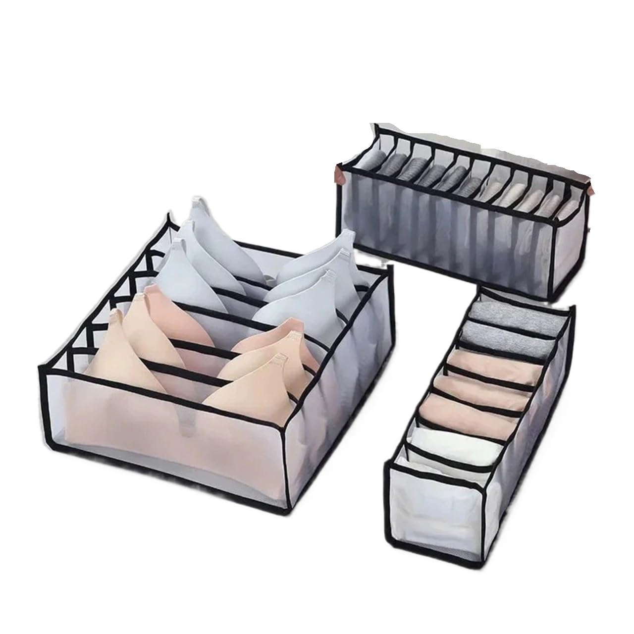 Fjoadnvm 3Pcs-Black Drawer Dividers Underwear Drawer Organizer Storage Box Gruds Foldable Closet Organizers Trancparent Mesh Divider For Underpants Socks Bra(3Pcs-Black)