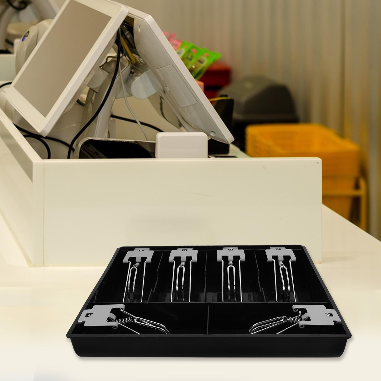 ULTECHNOVO Plateau de Caisse Enregistreuse 6 Compartiments en Plastique Tiroir-Caisse sous Comptoir Clip Métallique Accessoire de Caisse pour Billets et Pièces Rangement pour Petits