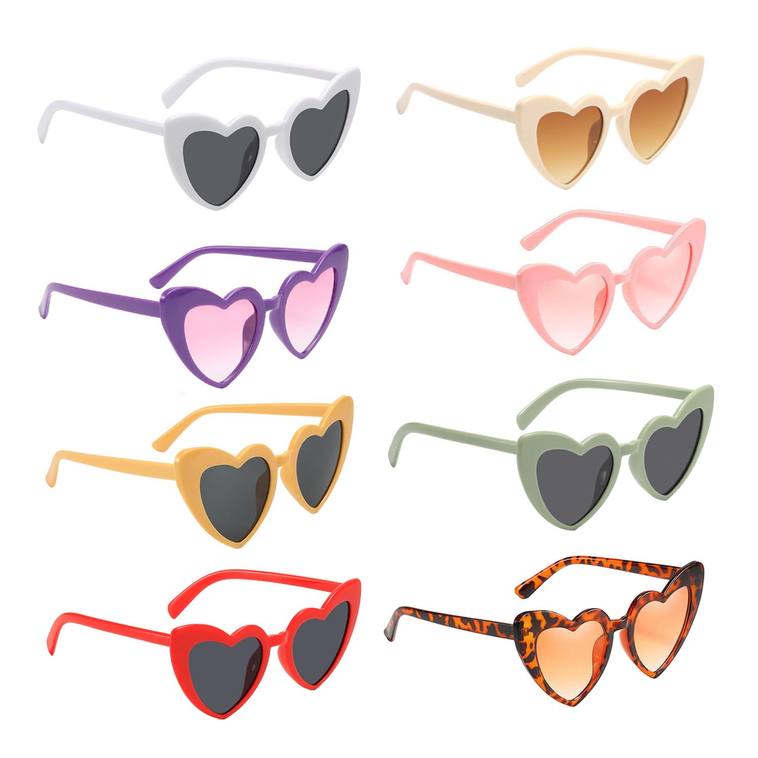 XMNIVATE 8Pcs Love Sunglasses, Multicolor Peach Heart Shaped Glasses, Heart Shaped Sunglasses, Retro Glasses, Unisex