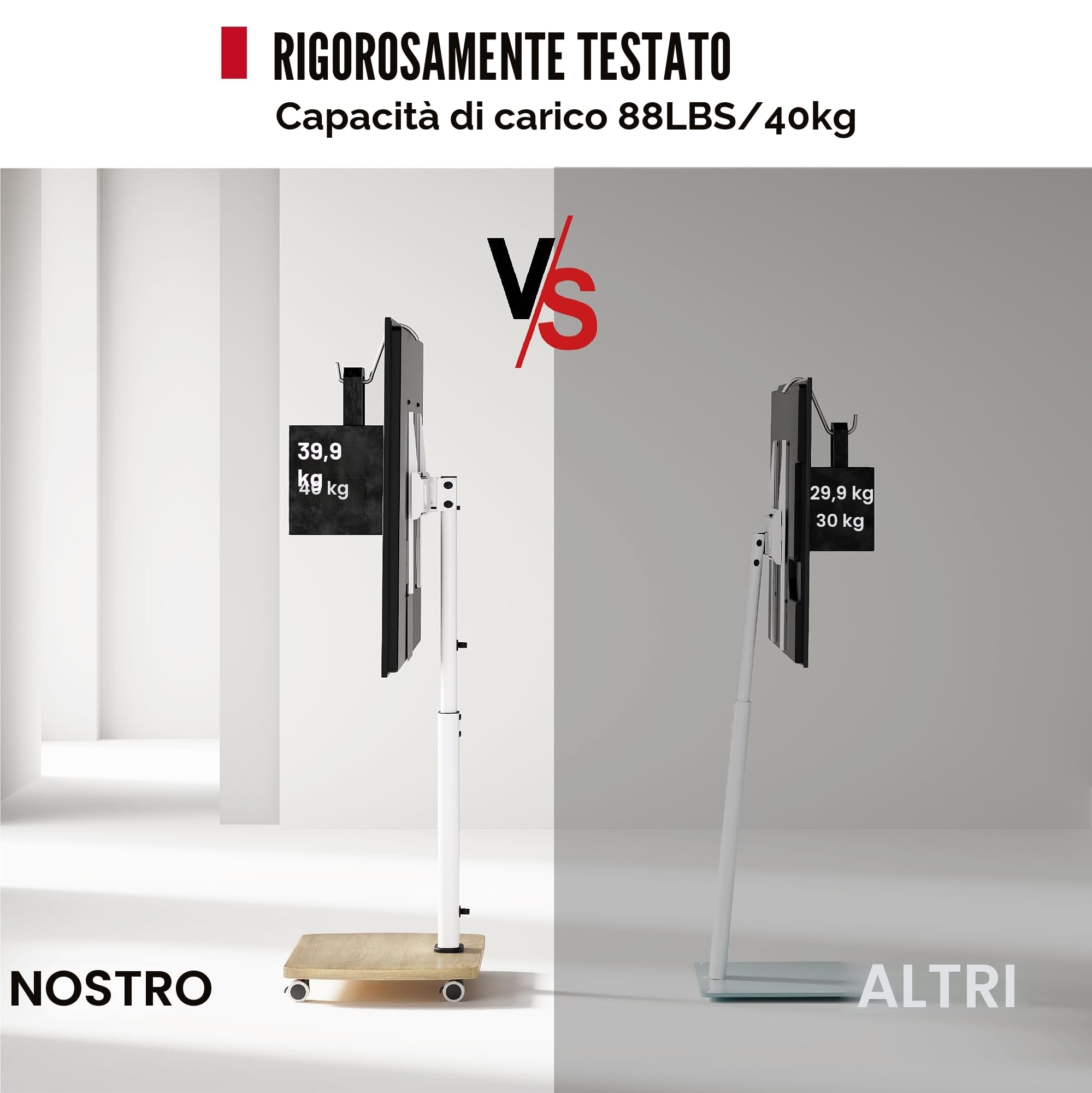 AOKCOS Supporto TV con ruote 32-65 pollici, Altezza regolabile Girevole, VESA 400x400 mm 40kg