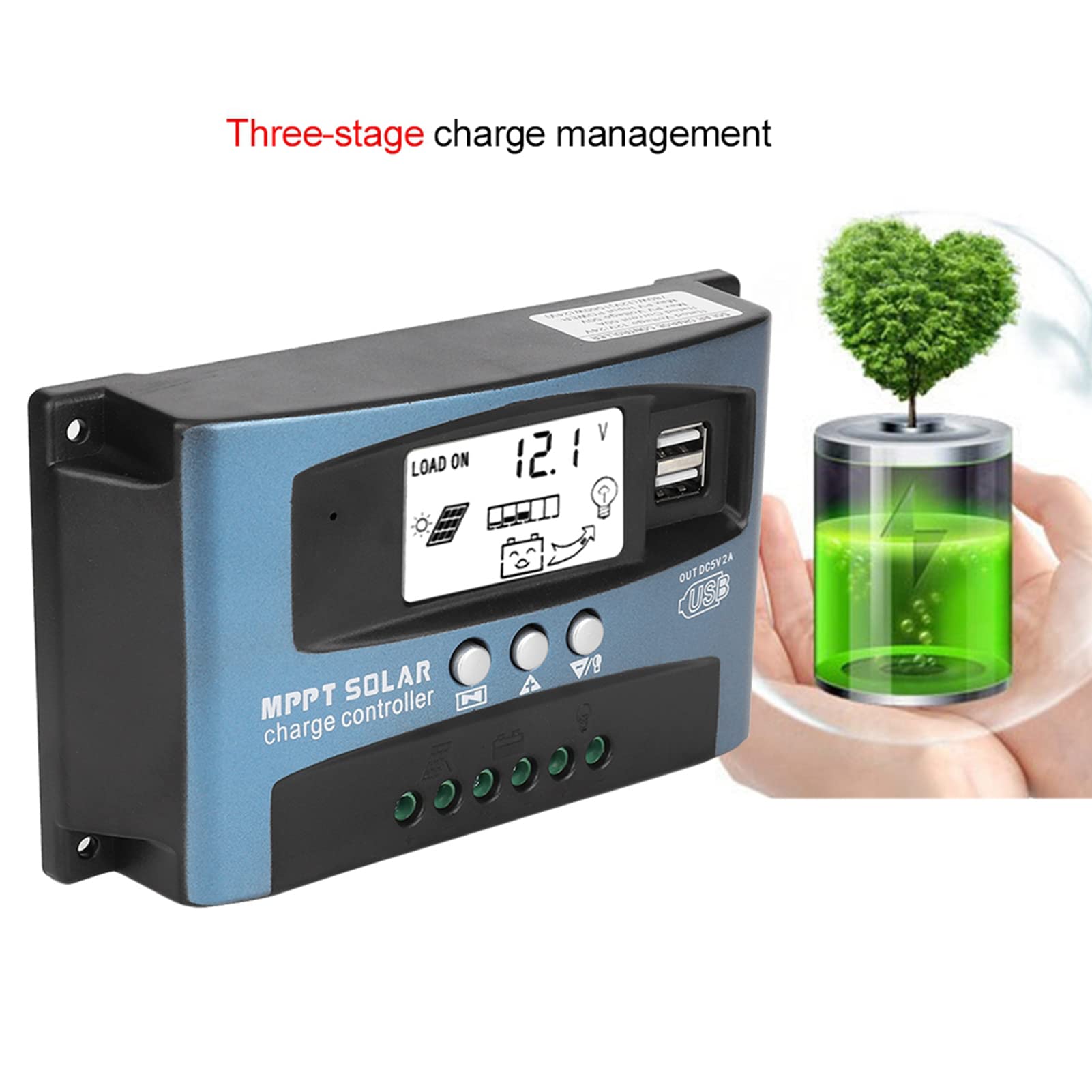 Kontroler ładowania słonecznego, MPPT 40/50/60/100A Kontroler ładowania słonecznego Podwójny wyświetlacz LCD USB 12 V 24V (100A)