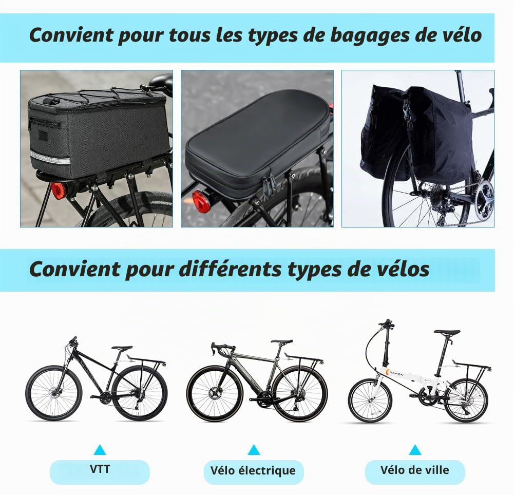 Ejoyous Porte-Bagages Arrière de Vélo, Porte-Bagages de VTT en Alliage D'aluminium Noir, Installation Rapide, pour Vélos de 24 à 28 Pouces, capacité 35 kg