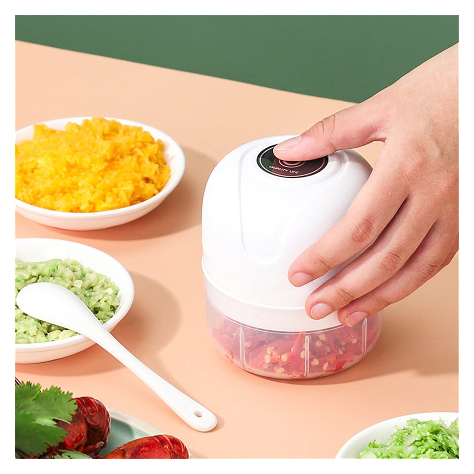 Ręczna maszynka do mięsa Bezprzewodowy elektryczny czosnek Masher, Młynek do mięsa, Chopper Food, Kruszarka warzywna Do mięsa mielonego (Color : 100ml white)