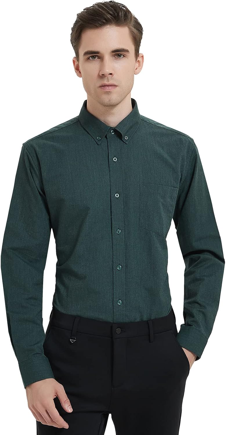 MGWDT Men's Dress Shirts Long Sleeve Oxford Button Down Shirt Classic-Fit Cotton Blouse Wrinkle Resistant - Image 6