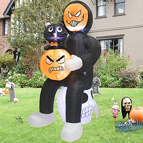 CREPRO Halloween Inflatables, 6FT Halloween Inflatable Skull Skeleton Ghost with Pumpkin, Black Cat and Skull, Blow Up Inflatables with Built-in LED Lights for Halloween Outdoor Yard Decoration CREPRO Halloween Inflatables, 6FT Halloween Inflatable Skull Skeleton Ghost with Pumpkin, Black Cat and Skull, Blow Up Inflatables with Built-in LED Lights for Halloween Outdoor Yard Decoration
