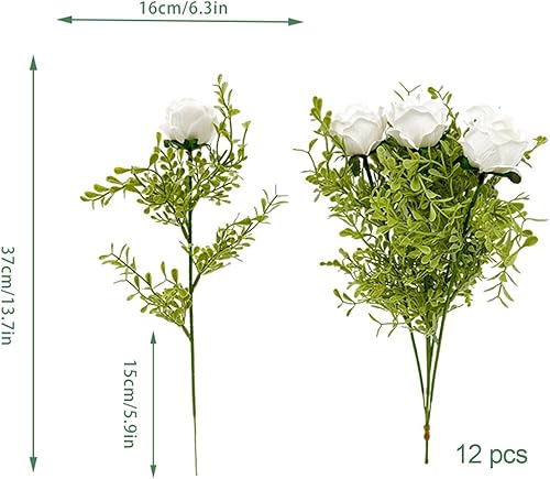 Miniatura 4 de 12Pcs Artificial Rose Flowers, Fake Silk Rose Flowers, Vintage Rose with Long Stem, Real Touch Bridal Wedding Bouquet for DIY Wedding Bouquet Table