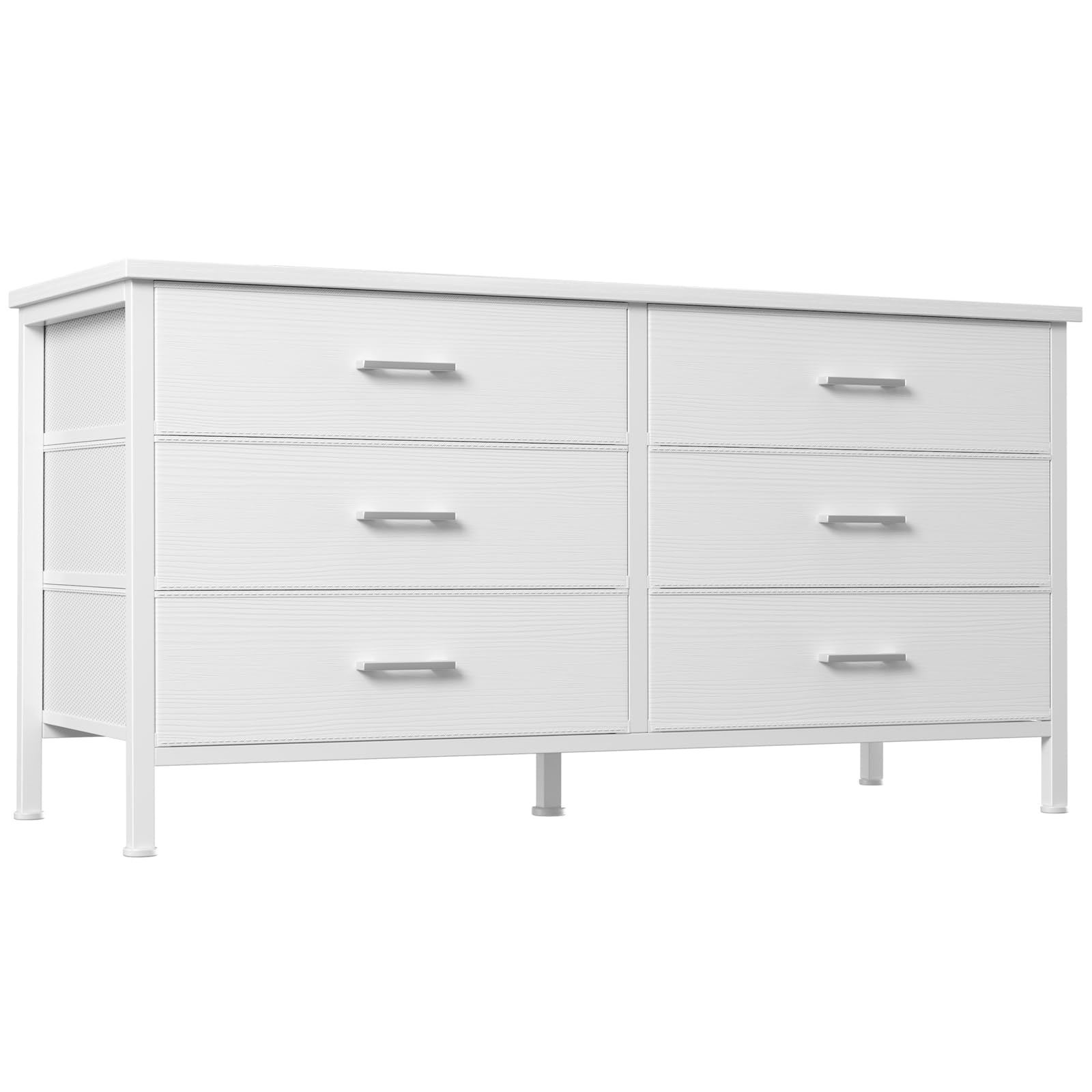 BOLUO Large White Dresser for Bedroom 6 Drawer, Wide Fabric Dressers & Chests of Drawers Modern