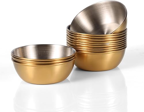 Moxinox Tazas de salsa de 3 onzas, 24 piezas de acero inoxidable de dos tonos. Recipientes reutilizables apilables para porciones para muestreo,