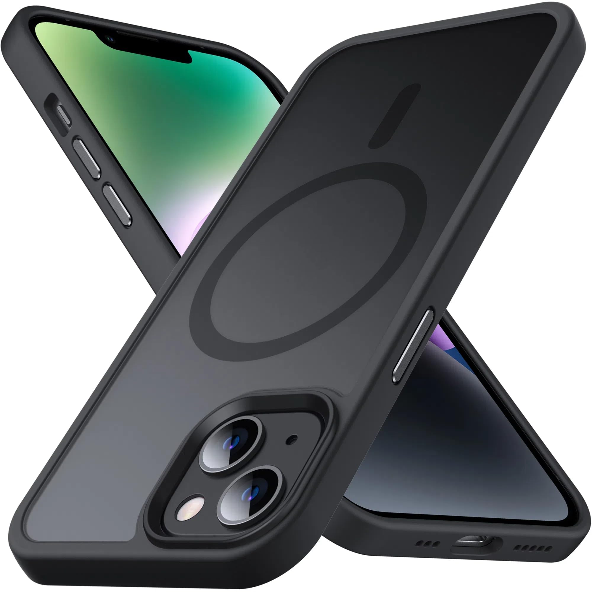 Anqrp Magnetic for iPhone 14 Case/iPhone 13 Case, Compatible with MagSafe Translucent Matte Hard Back Slim Fit Phone Cases Cover Protective Shockproof 6.1", Black