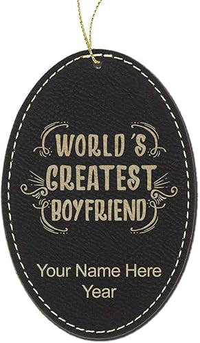 Miniatura 5 de LaserGram Personalized Christmas Ornament, World's Greatest Boyfriend, Faux Leather, Custom Laser Engraved Gift Idea (Oval Shape, Gray) Grey,Black