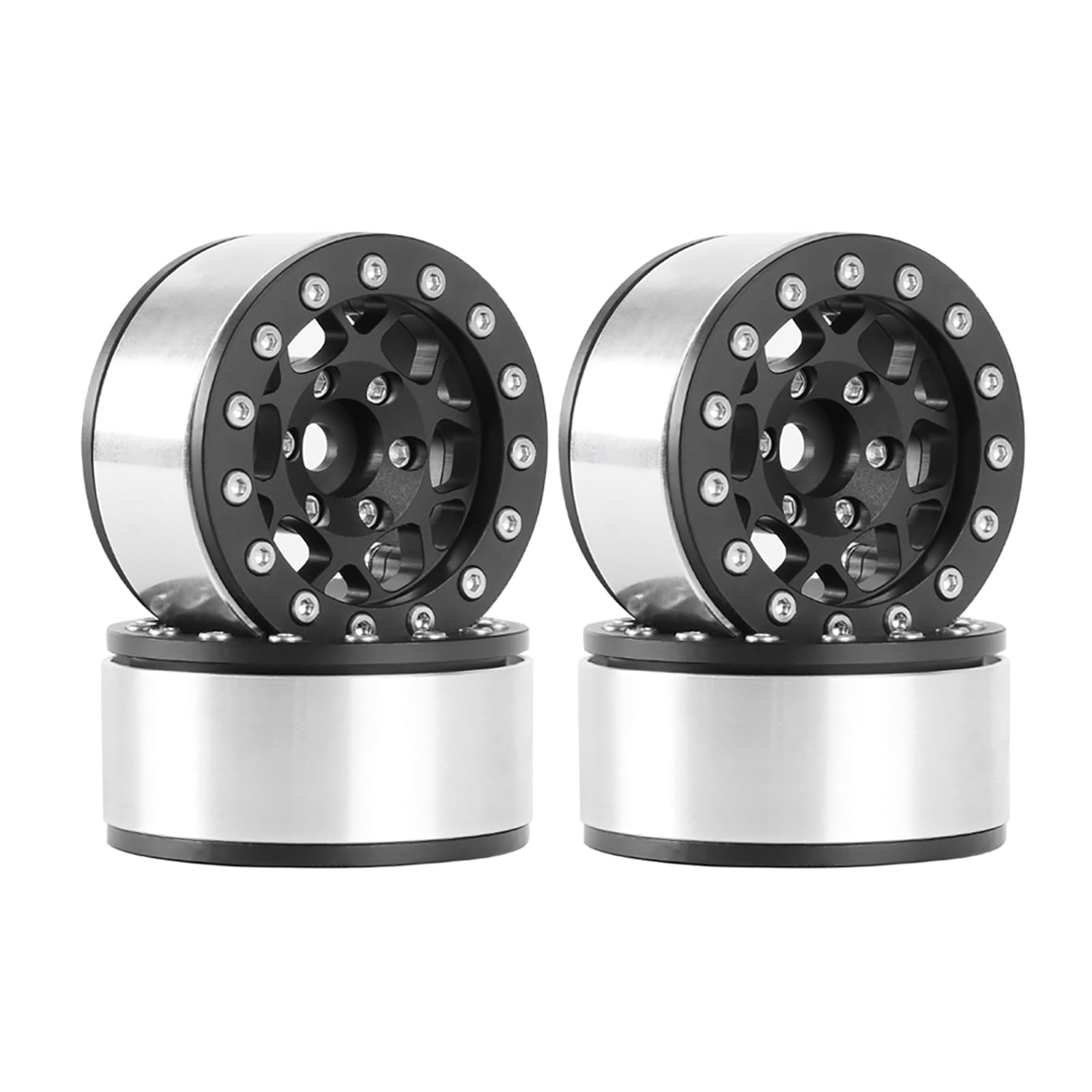 KINGCOO 4PCS 1.55 Inch Aluminum Alloy Metal Beadlock Wheel Rim Hubs Replacement for 1/10 1/12 RC Crawler Car Upgrade Parts for Axial SCX10 MN D90 TF2 CC01 UTB18 Tamiya 1.55" Tires (Black)