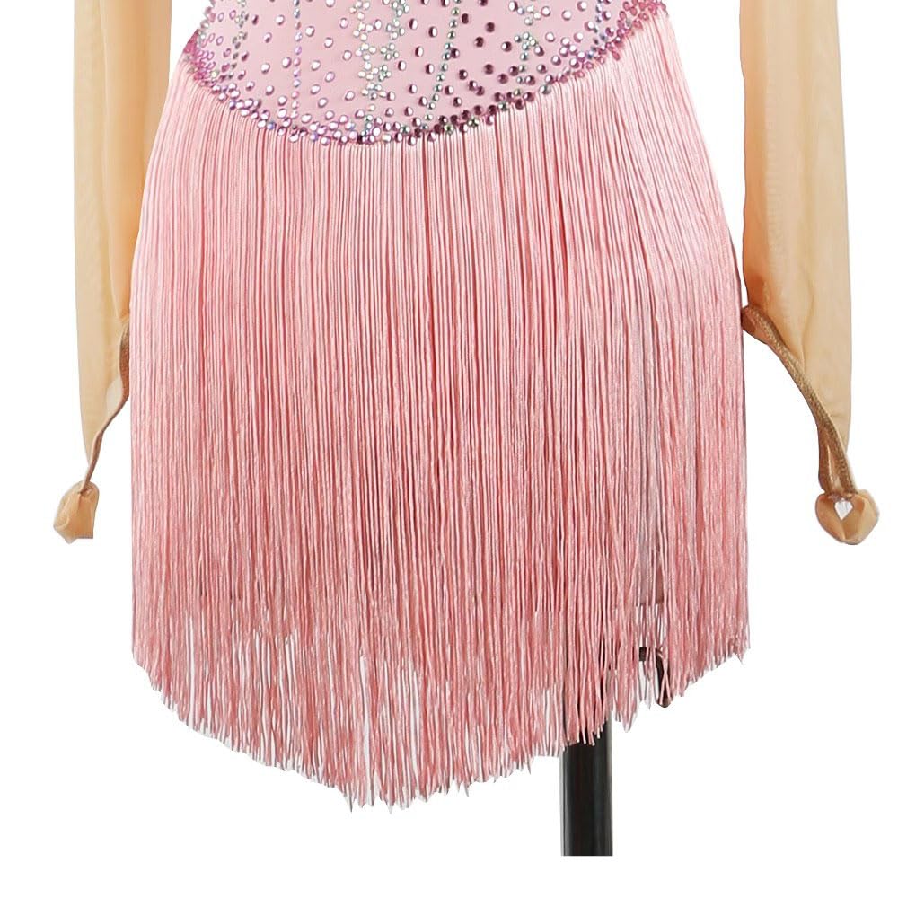 JRUIA Costume da Pattinaggio Artistico Nappe per Bambine Gonna da Pattinaggio su Ghiaccio per Donna Body Artistici Abbigliamento da Competizione per Ginnastica A Maniche Lunghe con Strass