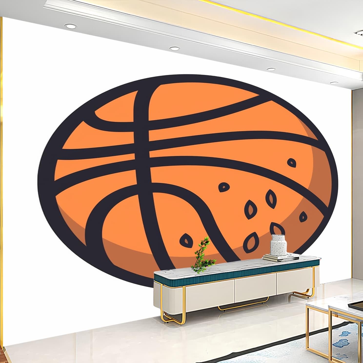 Fototapeta 3D, 300 x 210 cm, sport, kreskówka, wzór koszykówki, tapeta z włókniny, fototapeta, biała, do plakatów, sypialni, salonu, gabinetu, jadalni