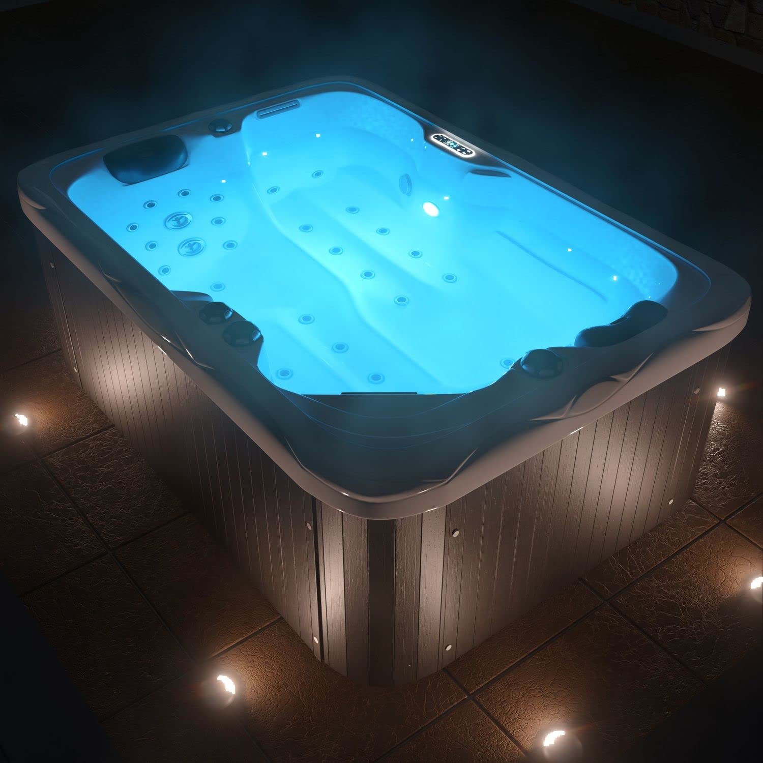 Tronitechnik® Outdoor Whirlpool, 2,2kW Pumpe, 3kW Heizung - Maße 190 x 135 x 77cm - Inkl. Heizung, 41 Massagedüsen und 16 Lichtquellen | Außen Whirlpool Spa für 2 Personen