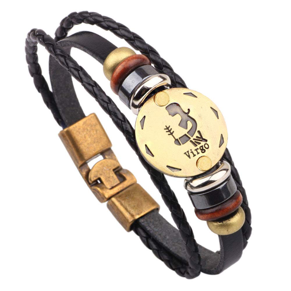 EsUkar zodiac bracelets for men Multilayer Leather Bracelets constellation nameplate friendship bracelet Wristband Bangle For Traveling Gifts,Virgo