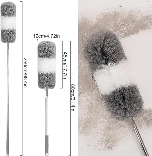 Miniatura 2 de Plumeros para limpieza, plumero extensible de microfibra con poste extra largo de 30 a 100 pulgadas, plumero extensible para limpiar ventilador de