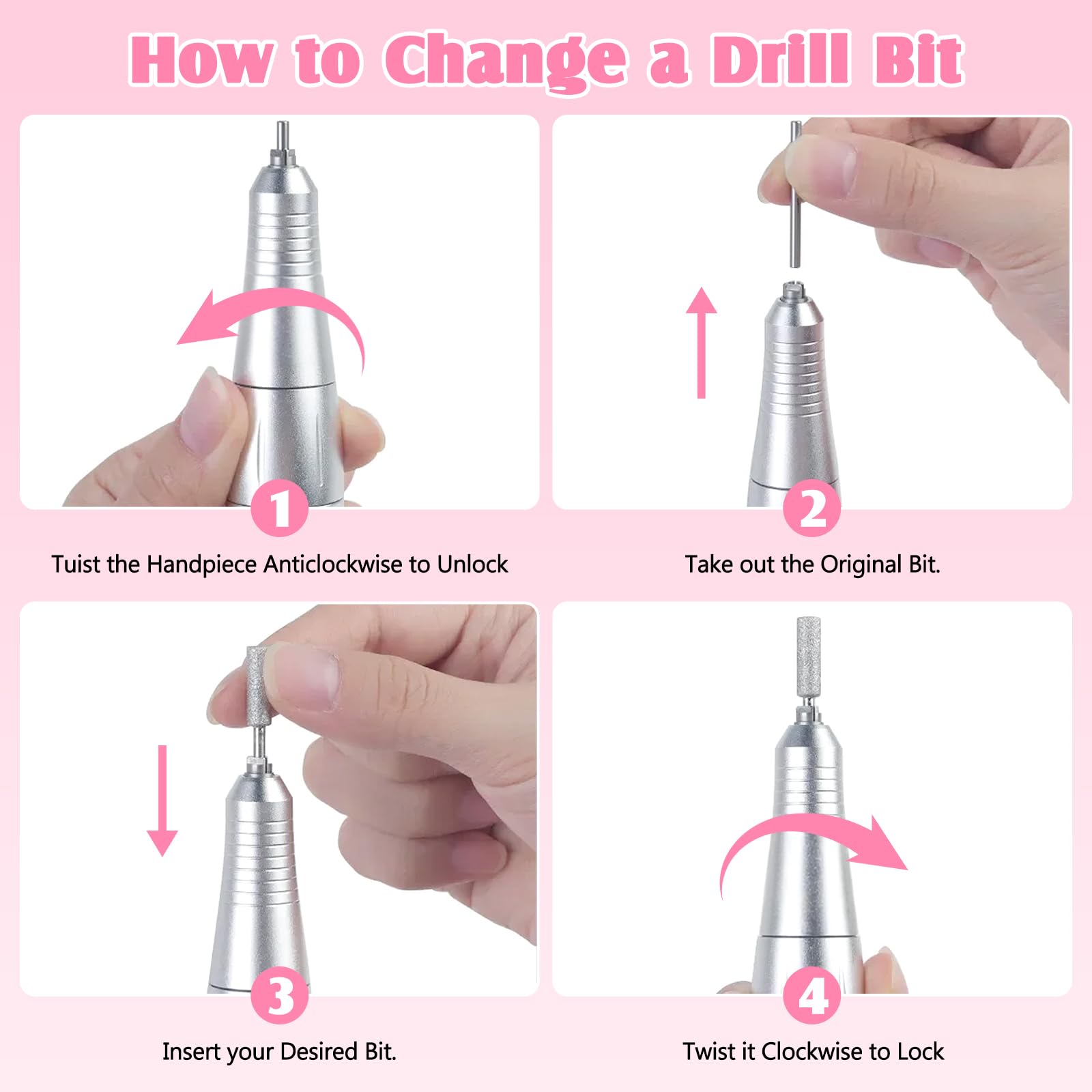 Torno Para Uñas Profesional 45000 Rpm, 12 En 1 Lima Uñas Electrica, Con Velocidad Ajustable, Recargable, Portátil, Para Uña De Gel Y Acrílicas, Manicura Y Pedicura,Salón Y Uso Doméstico