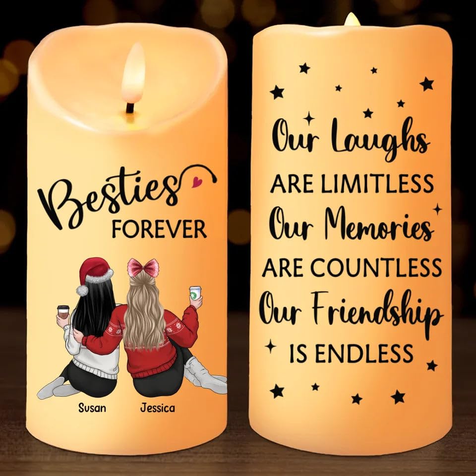 DOPTIKA Our Friendship is Endless, Personalized Bestie LED Flameless Candles, Best Friend Birthday Gifts for Women, Valentines Day Gifts for Bestie, BFF, Friendship Gifts, LED Lights for Bedroom