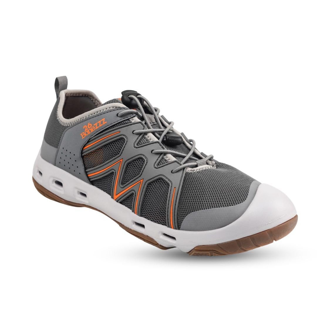 Flozzz Hybrid Water Shoes for Men – Drainage Men Footwear for Kayaking, Hiking & Wet Terrain (Size 10) Gray/Orange