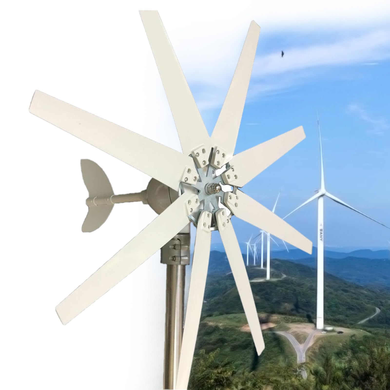Zestaw turbiny wiatrowej 1200 W 12/24/48 V z 8 łopatkami, z kontrolerem, do łodzi kempingowej, domu, wiatrak odpowiedni do hybrydowego solarnego, 12 V