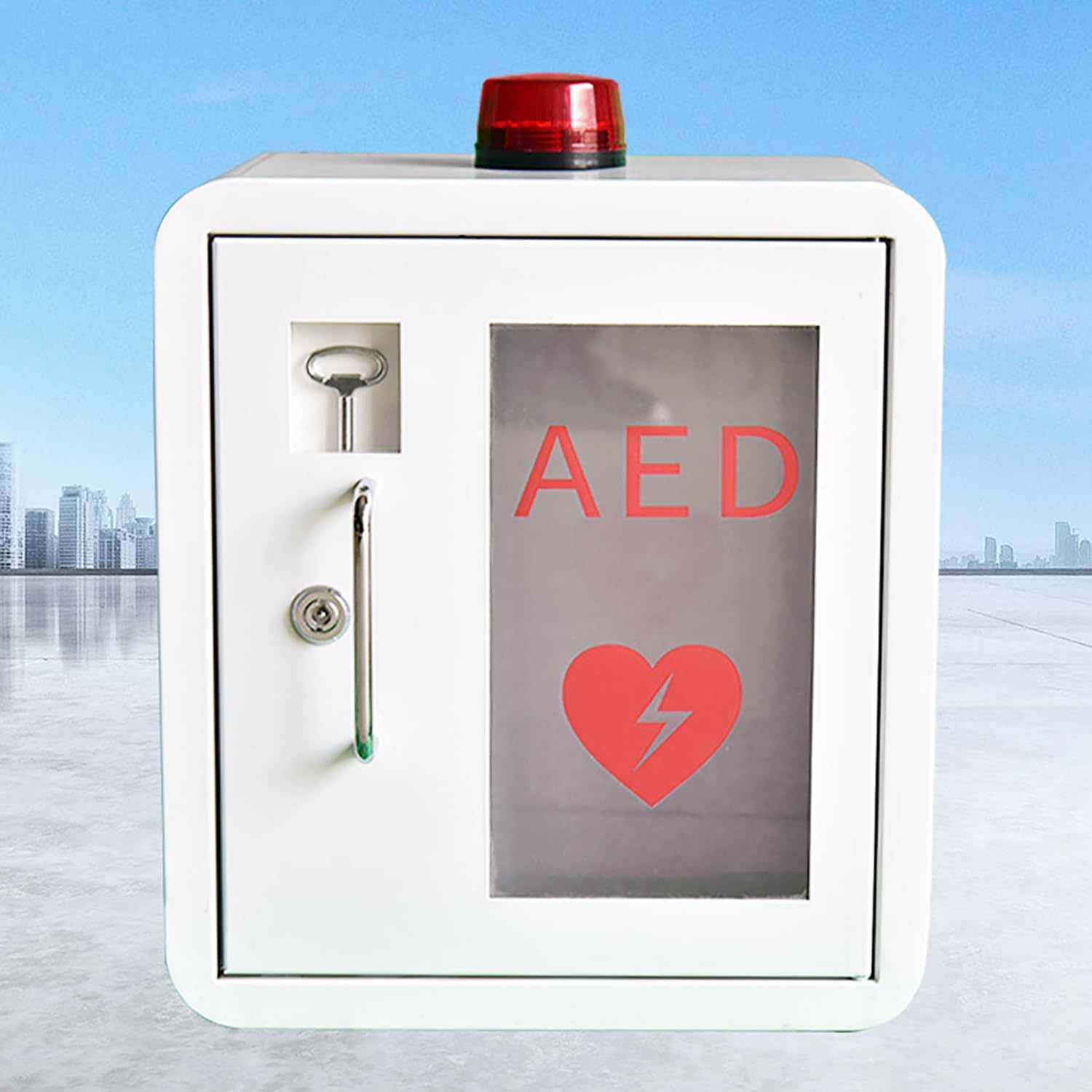 Boîte De Premiers Secours Murale en Acier, Armoire De Rangement pour Défibrillateur AED avec Clé, Alarme De Défibrillation, pour La Maison, Les Soins Infirmiers, Le Bus, Les Lieux Publics