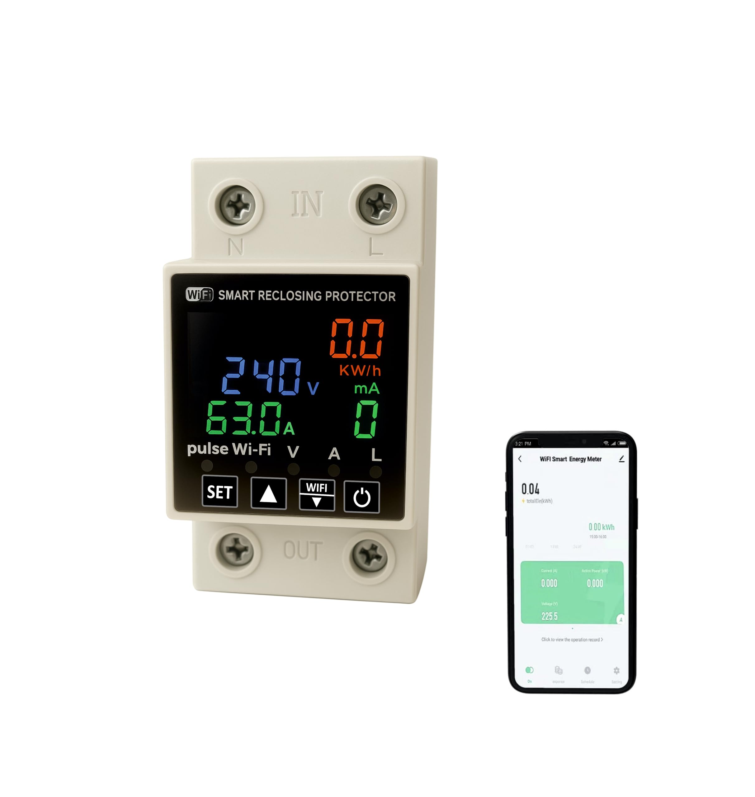 YD-WiVA Smart Energy Meter 63A | WiFi Voltage, Current & Leakage Protector | Over/Under Voltage & Overload Protection | DIN Rail | kWh Monitoring, Timer & Remote Control on mobile