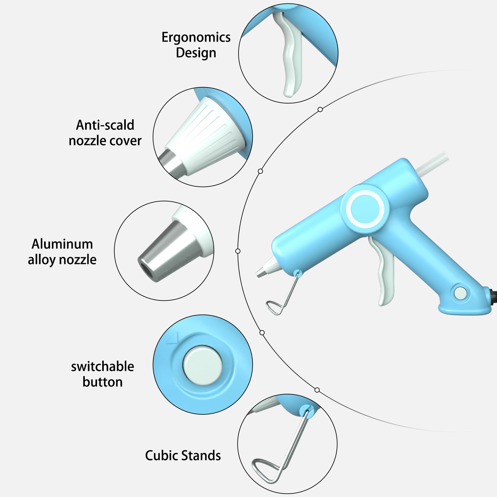 HHYSSG Pistola per Colla a Caldo 20W Pistola per Colla a Caldo con 30 Stick di Colla a Caldo Pistola Incollatrice per piccoli mestieri fai-da-te e riparazioni rapide in casa e ufficio (Blu)