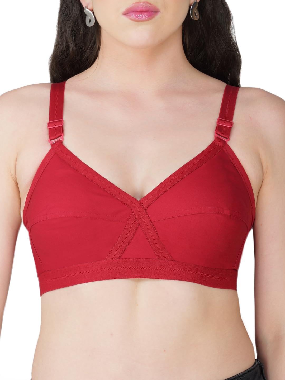 teenager Cross Fit Cotton Bra for Women | 100% Cotton Full Coverage Non-Padded with Seamed Cups | Cross-Front Everyday Comfort with Adjustable Straps & 4-Hook Closure for Extra Support & Lift-picture-30