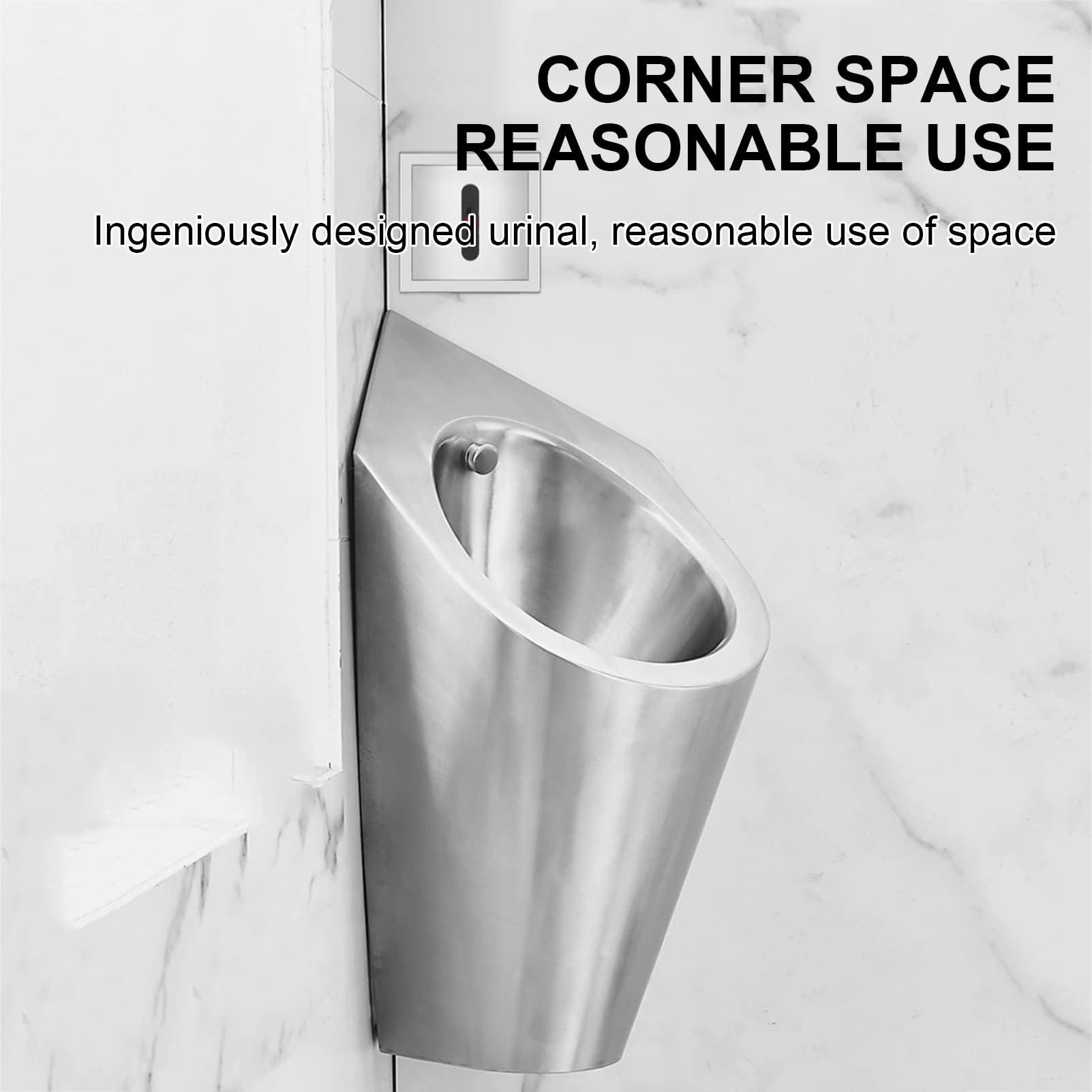 iumLeap 304 Stainless Steel Urinal,Wall Mounted Triangular Urinal,Men's Induction Urinal,Male Sanitary Ware Public Toilet Urinal,Public Toilet Urinal for Homes, Hotels, Schools