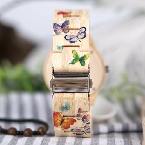 Miniatura 7 de BOBO BIRD Reloj de bambú para mujer con grabado de mariposa hecho a mano estilo casual