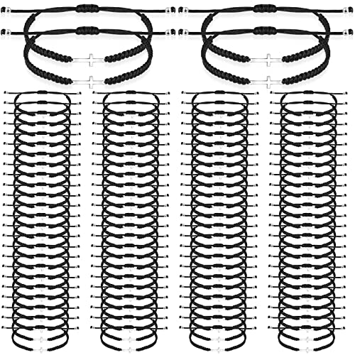 Sasylvia 100 Pcs Cross Bracelets Bulk Adjustable Christian Braided String Bracelets for Easter Graduation, Christian gift for Men, Women, Baptism, Church, Funerals, Friendship