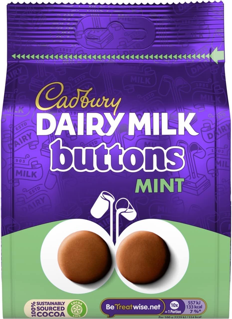 Cadbury Dairy Milk Giant Chocolate Buttons With a Hint of Mint, 110 g Bag (Pack of 1)