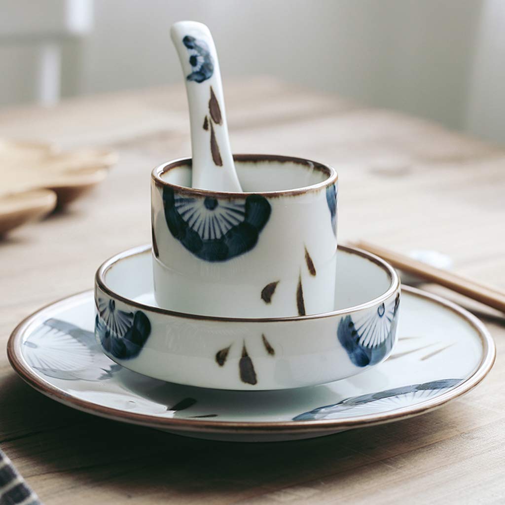 Vajillas de cerámica, vajilla Retro de Porcelana de 24 Piezas para restaurantes y reuniones Familiares. Incluye Platos y Cuencos Pintados en D.