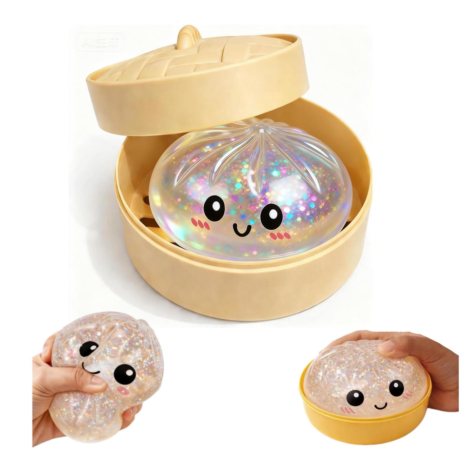 Giant Glitter Dumpling, White Giant Squishy Dumpling Stress Toy Cute Steamer Bun Design Stress & Anxiety Relief Squishy Dumplings Toys for All Home Office (A3) â image 1