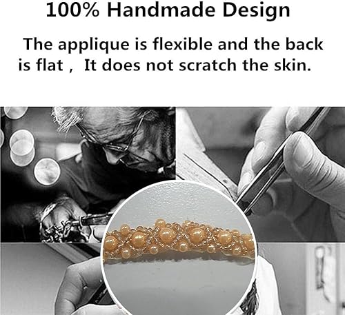 Miniatura 4 de FQTANJU 3 yardas de cuentas de perlas doradas, apliques de cuentas de cristal para vestido de novia, fiesta y otras ocasiones formales