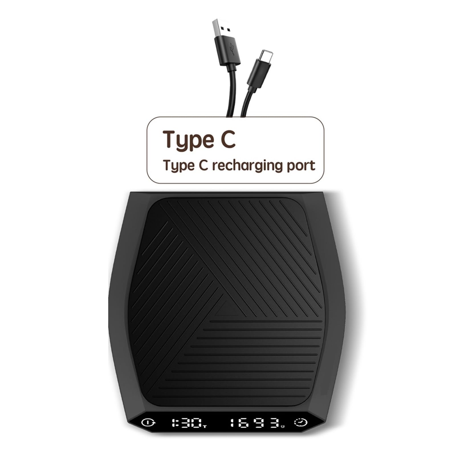 Digitale Kaffeewaage, 2 kg/0,1 g, Präzisions-Küchenwerkzeug, Zubehör, elektronische Waage, Messung, Wiegen, Typ C, Weiß