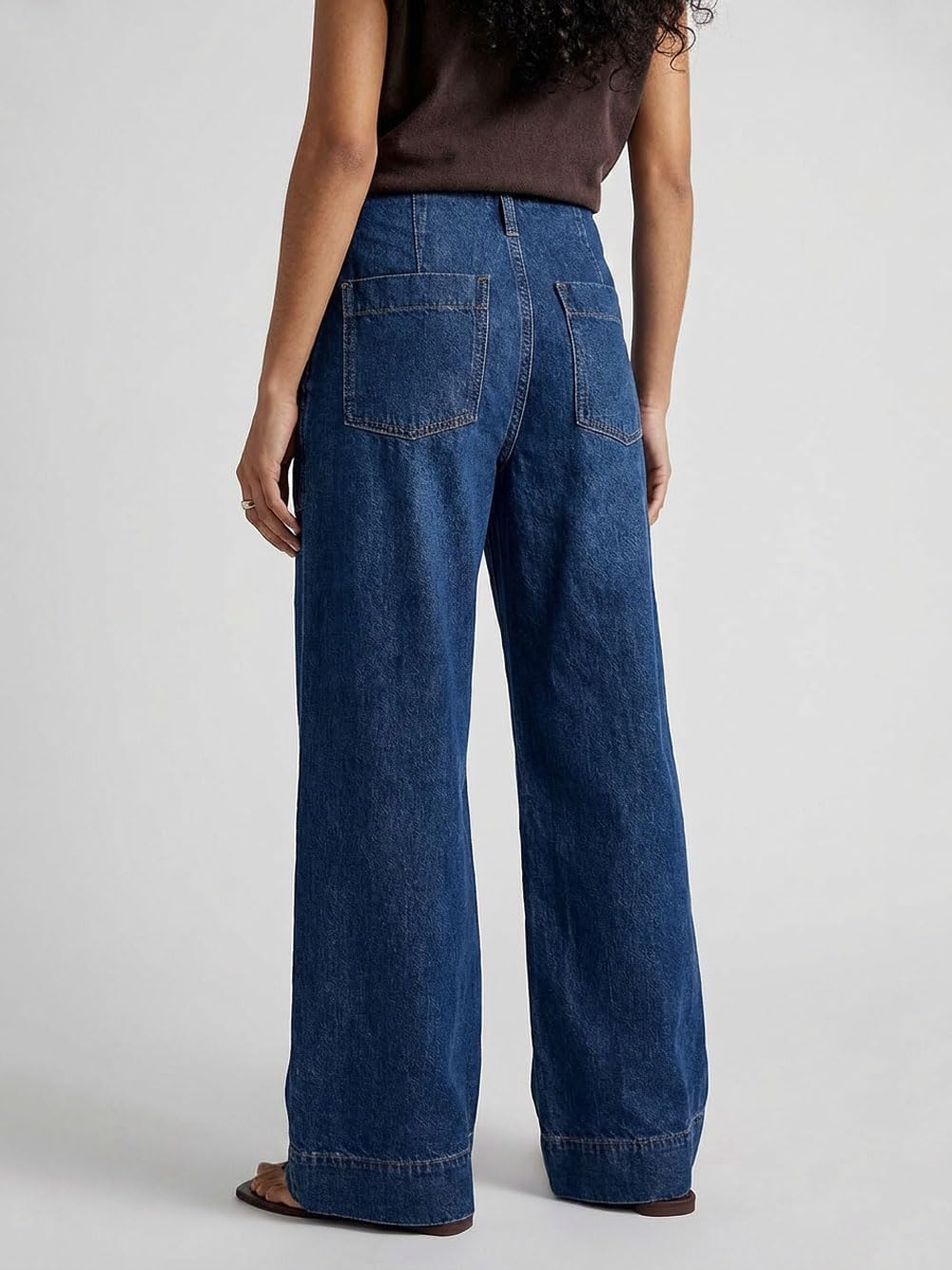 utcoco Women's Baggy Stretchy Mid Rise Jeans Boyfriend Wide Leg Denim Pants Patch Pocket
