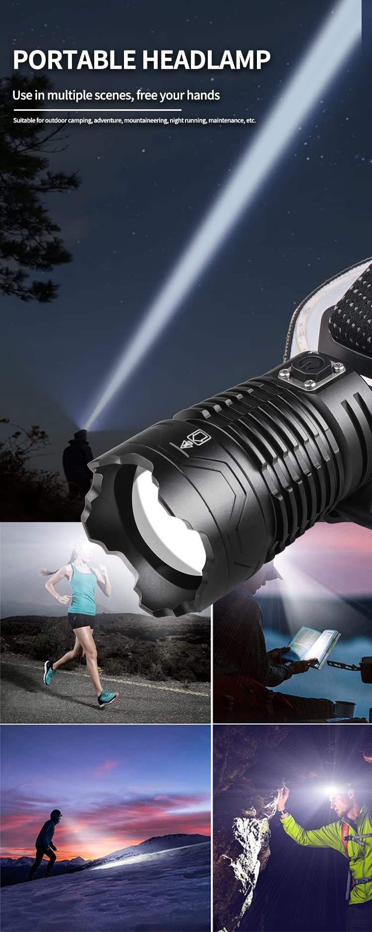 Wiederaufladbare USB-LED-Stirnlampe, 30000 Lumen, superhell mit 4 Modi und IPX6-Level-wasserdichter Stirnlampes, 90° verstellbare, freihändige Stirnlamp für Outdoor-Camping, Radfahren, Klettern