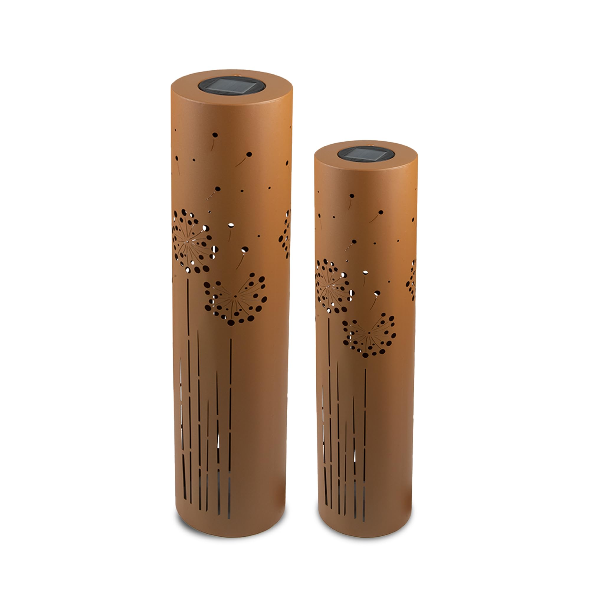 Set di 2 lampade solari UNUS per il giardino 60 cm e 80 cm, con margherita, lampade da giardino per esterni in marrone ruggine, lampada solare per esterni come illuminazione da giardino
