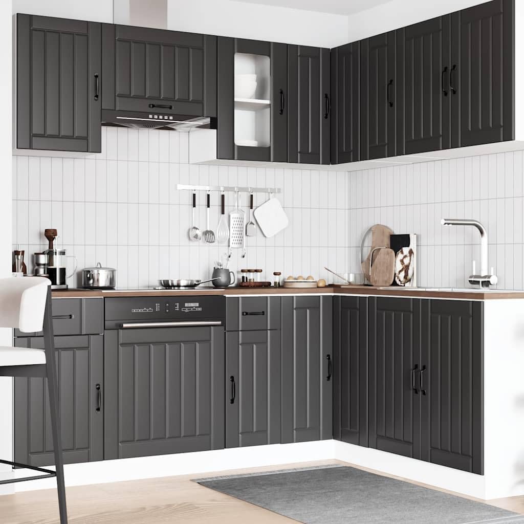 Ensemble d'armoires de Cuisine 11 pcs Kalmar Bois d'ingénierie Noir avec Rangement spacieux tiroir Porte Vaisselle casseroles ustensiles pour cellier Salle et comptoir