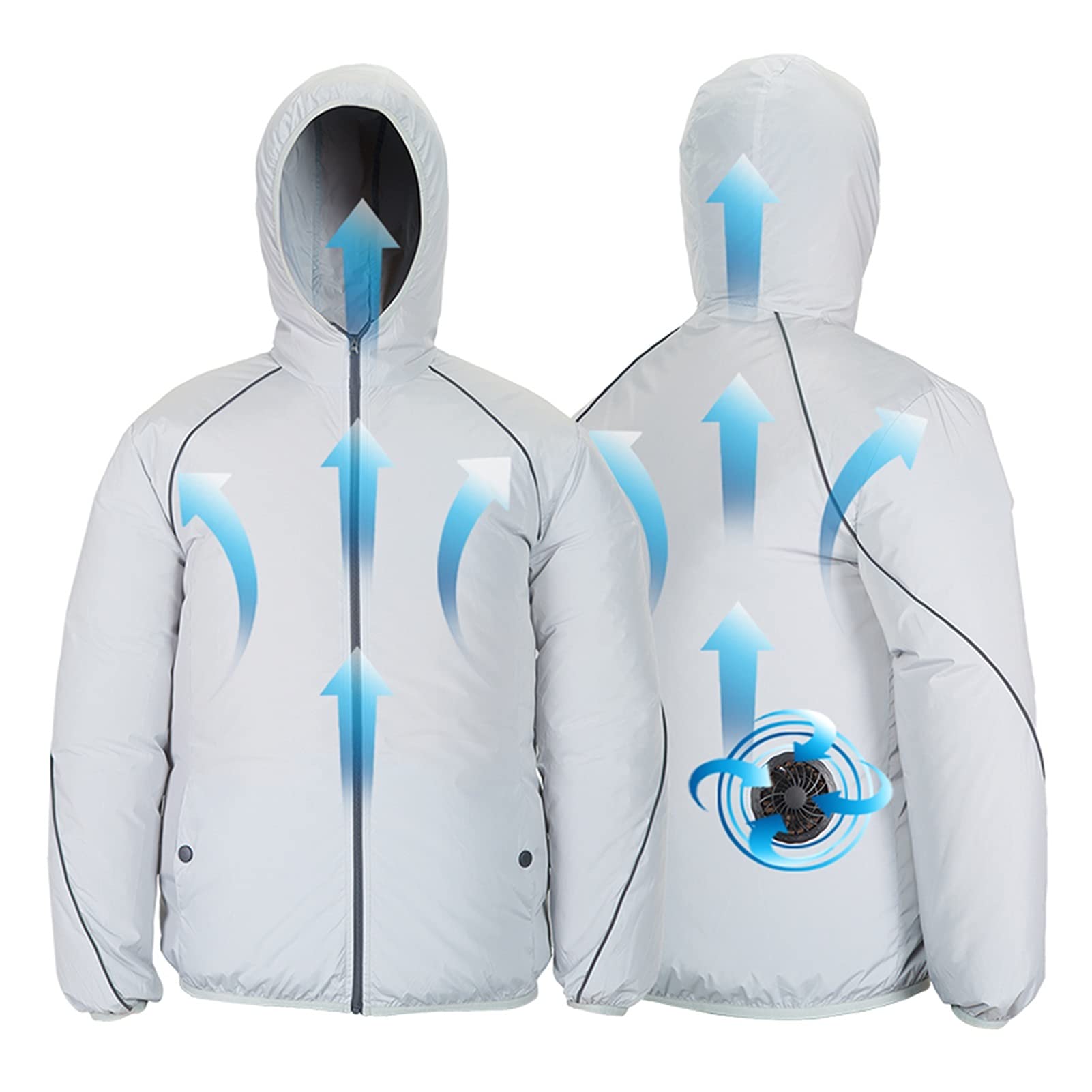 Chłodzenie Lato Nowy Wentylator Kurtka Chłodzona Mężczyźni Kobiety Klimatyzacja Kurtki Odblaskowe Odblaskowe Kapturz (Color : Dark Blue, Size : S)