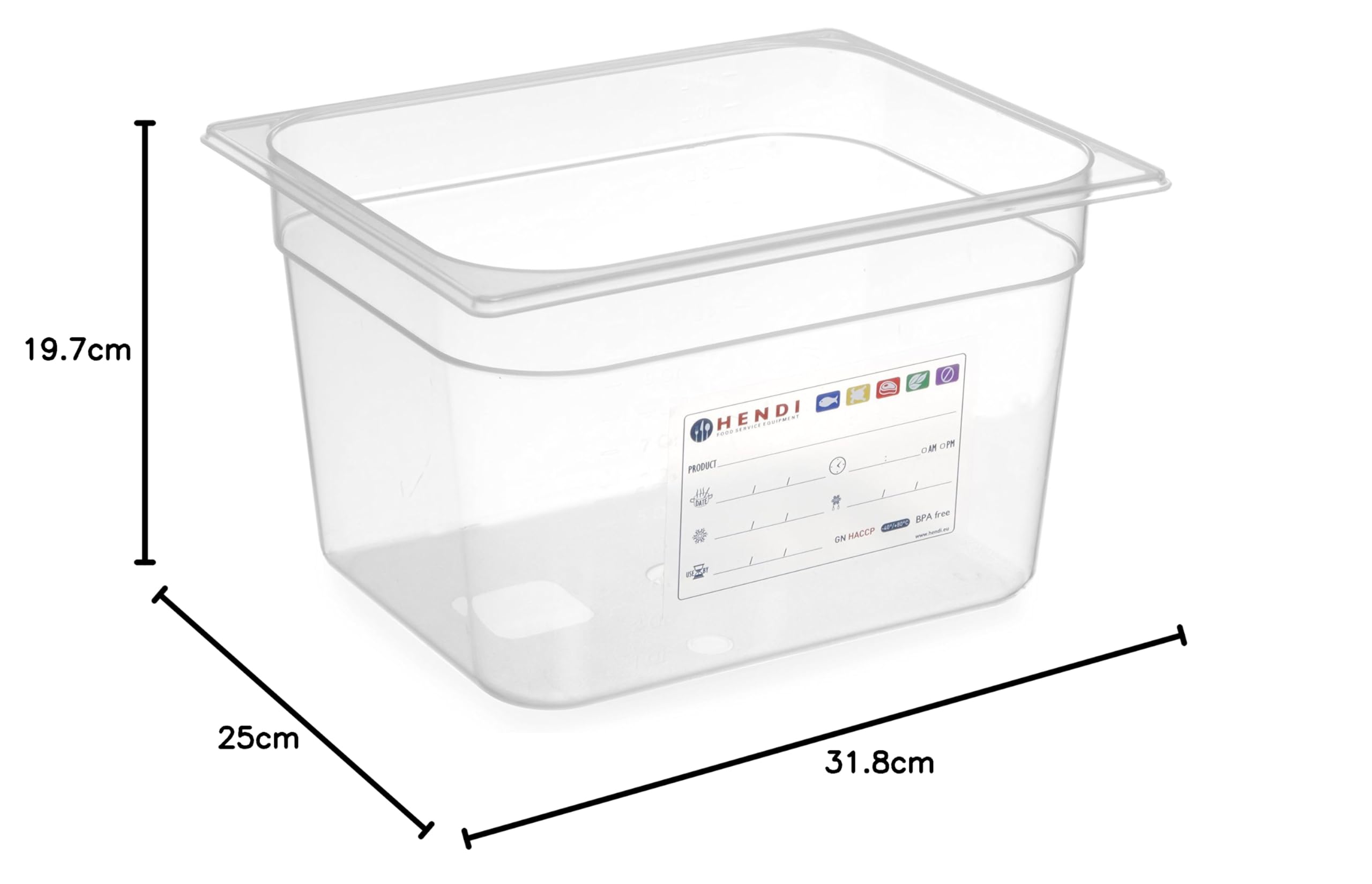 HENDI Contenedor de almacenamiento Gastronorm 1/2 - HACCP - Transparente - 12.5 L - 325x265x(H) 200 mm (Paquete de 5)