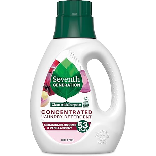 Seventh Generation Concentrated Laundry Detergent, Stain Fighting Formula, Geranium Blossom & Vanilla, 40 oz (53 Loads)