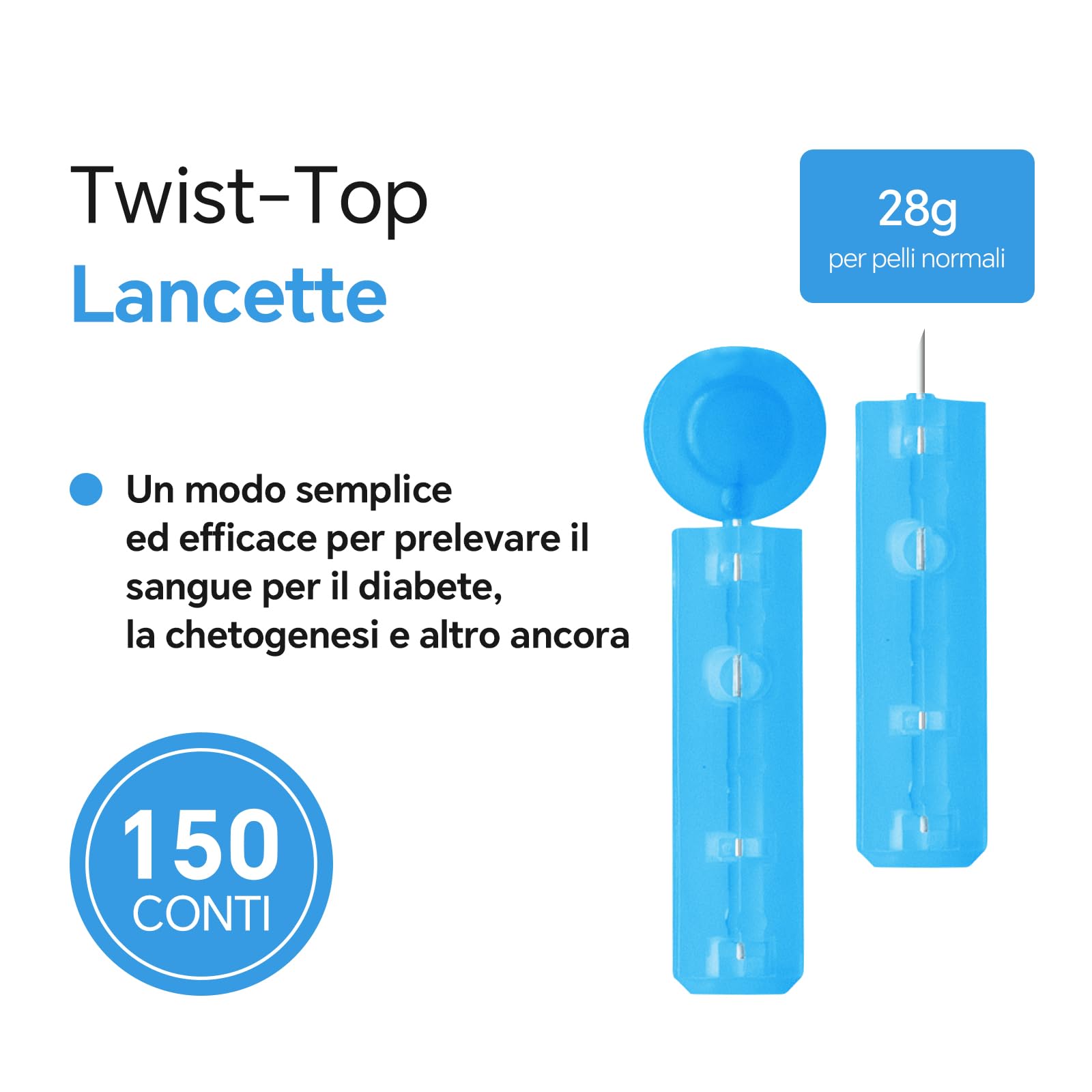 Sinocare Lancette per Glicemia, Aghi per Glicemia 28G dolore basso (150 Pz)