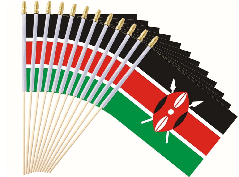 Ckexin 25Pack Small Kenya Flag Handheld Mini Kenyan Flags on Stick 5x8 Inch