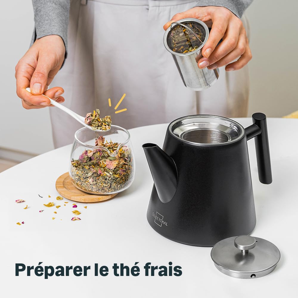 Kela 11356 Theepot met filter, roestvrij staal, 1,7 l, Ancona, Grijs