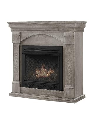 Comfort Glow Dual Fuel Ventless Gas Fireplace with Mantle The Halifax, Adjustable Thermostat, Natural Gas or Liquid Propane, 26,000 BTU, Heats 950 sq ft - Pewter Oak Finish Gas Fireplace
