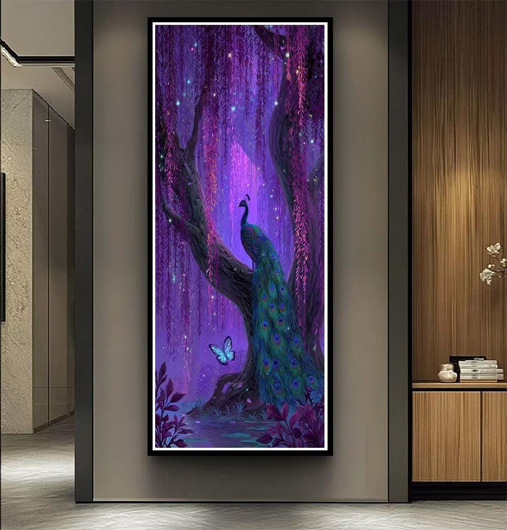 Peacock Diamond Art Kits Adults Large 5D Fantasy Tree Diamond Painting Kits, DIY Full Drill Crystal Art Rhinestone Embroidery Cross Stitch Arts and Crafts for Adults 11.8x23.6 Inch/30x60 cm -LR1122